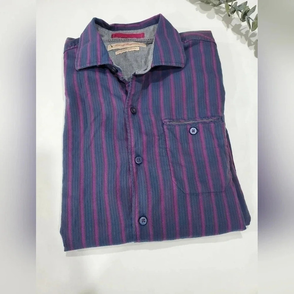 Tommy Bahama Other - Tommy Bahama‎ Small Island Modern Fit Striped Cotton/Silk Lined L Sleeve Button